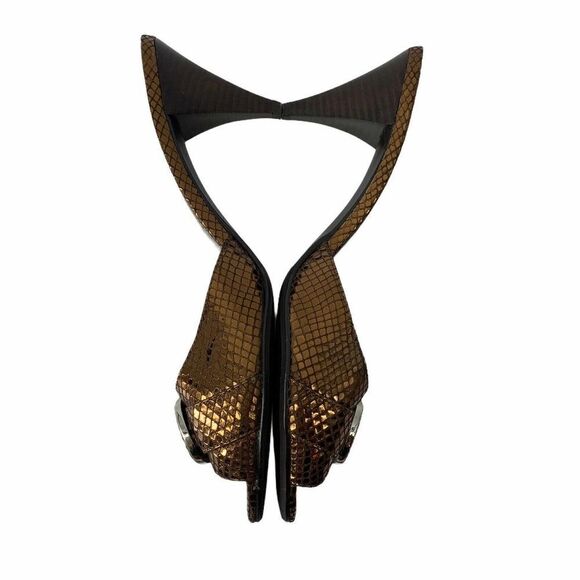 Bronze Metallic Open Toe Heeled Sandals Womens Size 8.5 Faux Snake Alfani Brand - Picture 5 of 8